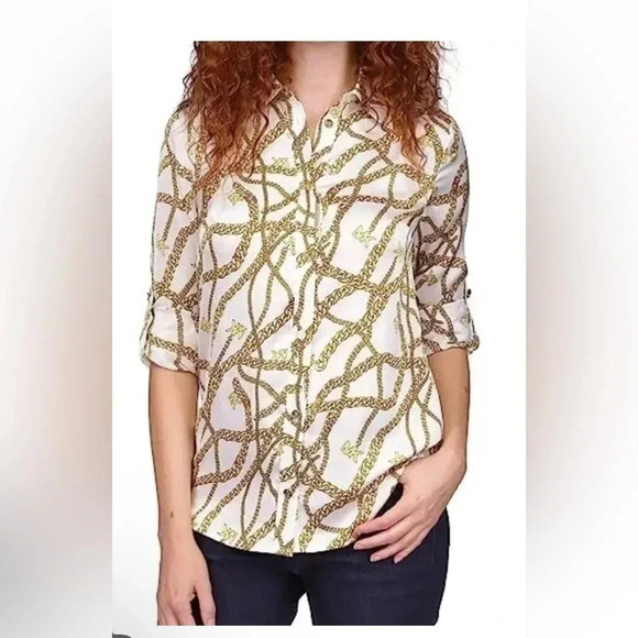 *Final Price* Michael Kors White Textured Shirttail Printed Small NWT Designer - Picture 2 of 5